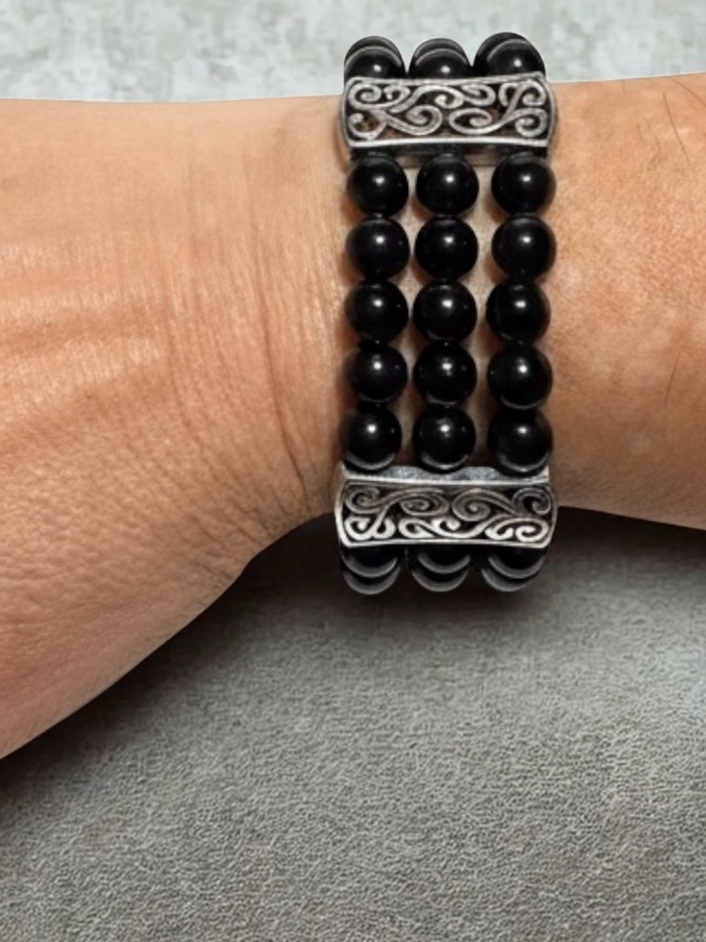Silver & Black Beaded Statement Bracelet – NWT